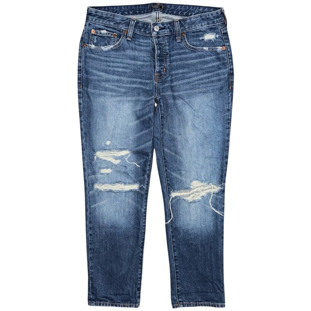 Abercrombie Ames Slim Boyfriend Dark Distressed Whisker Button Fly Jeans 4 Short